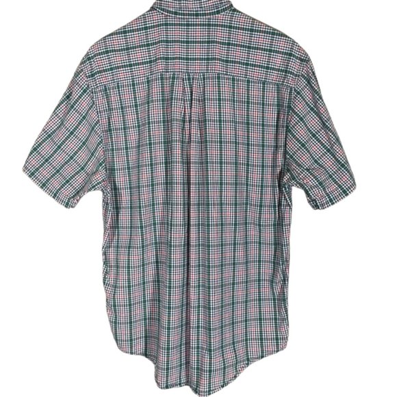 Eddie Bauer Micro Plaid Shirt Button Up Short Sleeve Collar Red Green White S - Picture 4 of 6